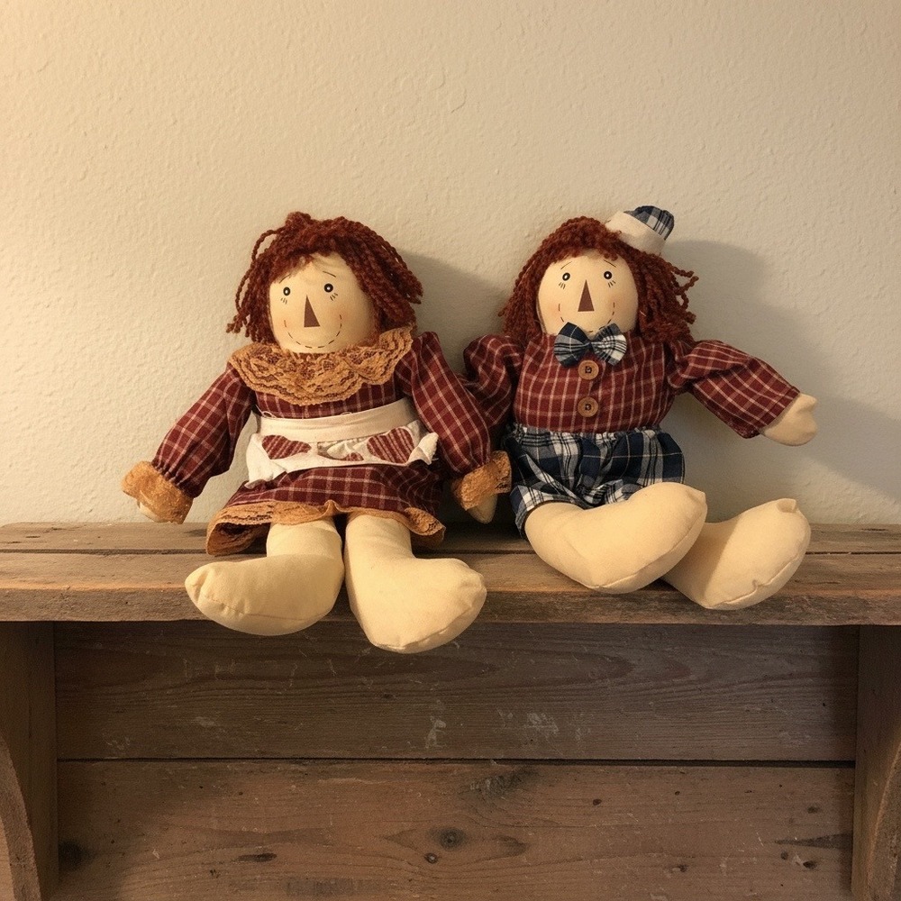 Vintage Nantucket Distributing Rag Doll Set Boy Girl Plaid 12 Inch Primitive‎